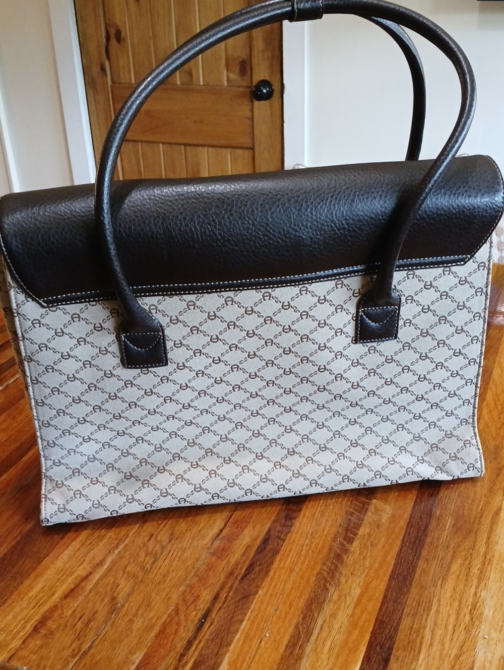 Etienne Aigner Leather/Canvas Laptop Satchel Tote Briefcase - Picture 4 of 15